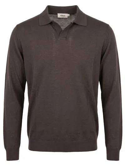 Altea Long-sleeve Polo Sweater In Brown