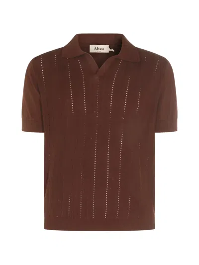 Altea Pointelle-knit T-shirt In Brown