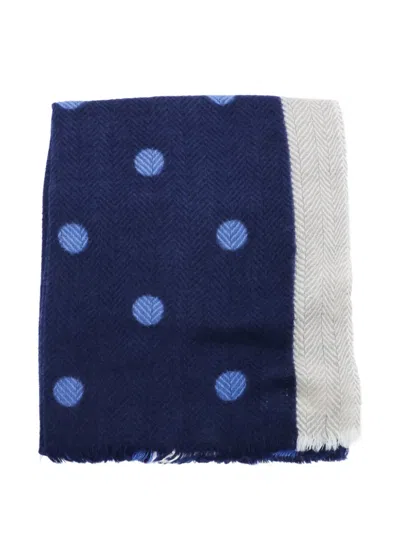 Altea Polka-dot Herringbone-weave Scarf In Blue