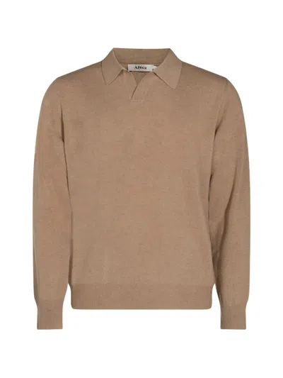 Altea Polo-collar Wool Sweater In Brown