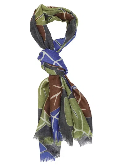 Altea Leaf-print Wool Scarf In Multi