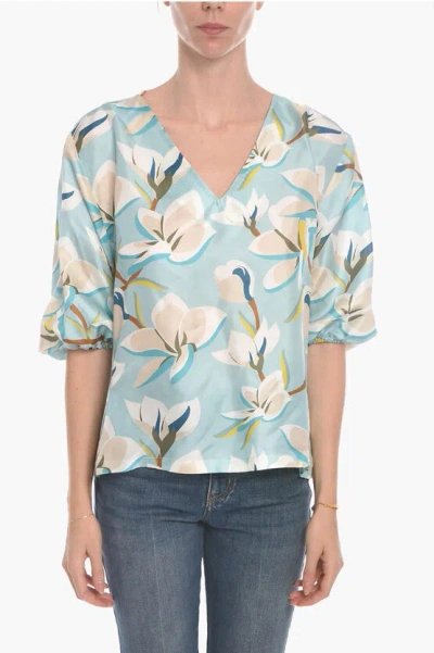 Altea Silk Bessy Blouse With Puffed Sleeves In Blue