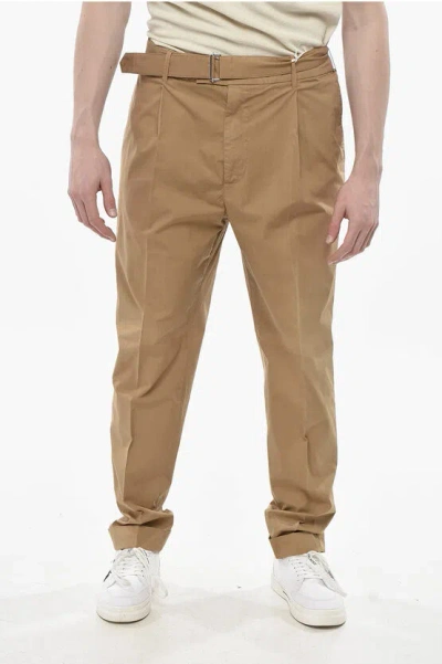 Altea Stretch Cotton Trousers With Belt In Brown