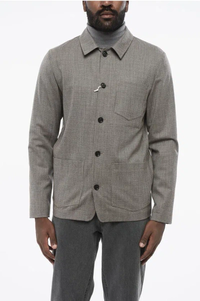 Altea Stretch Virgin Wool Pablo Overshirt With Micro-houdstooth Mo