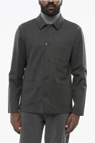 Altea Stretch Wool Pablo Overshirt With Patch Pockets In Gray