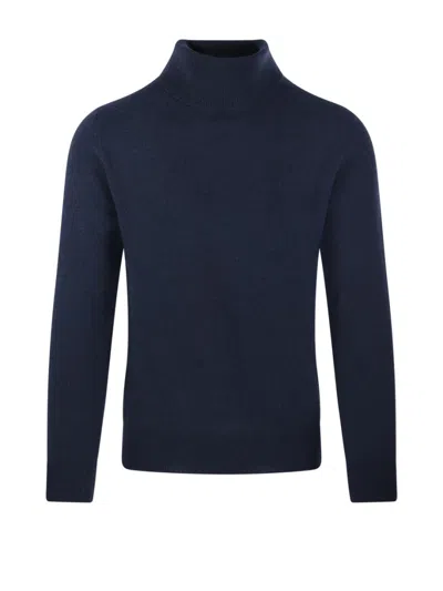 Altea Tailored Black Cashmere Turtleneck Sweater In Blue