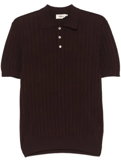 Altea Textured Ribbed Short Sleeve Polo In Brown