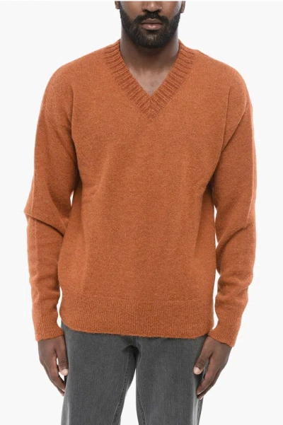 Altea V Neck Brushed Alpaca Blend Sweater In Orange