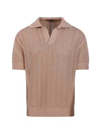 Altea V-neck Short-sleeved Knitted Shirt In Neutral