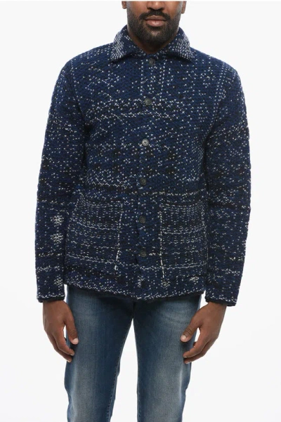 Altea Virgin Wool Cardigan Etnic With Patch Pockets In Blue