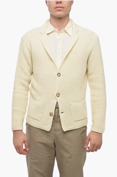 Altea Virgin Wool Cardigan With Patch Pockets In White
