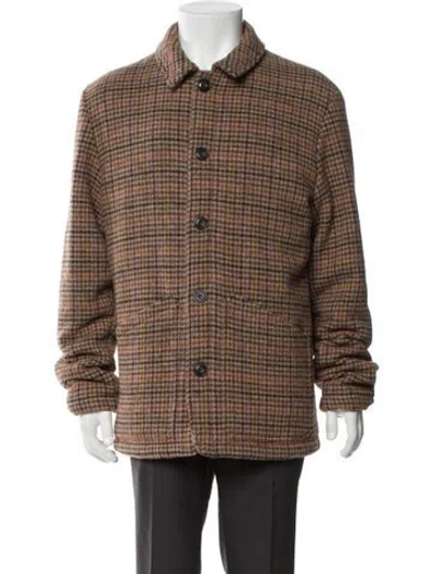 Pre-owned Altea Virgin Wool Houndstooth Print Peacoat In Brown