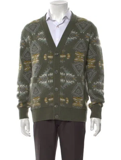 Pre-owned Altea Virgin Wool Printed Cardigan W/ Tags In Green