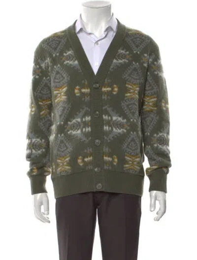 Pre-owned Altea Virgin Wool Printed Cardigan W/ Tags In Green