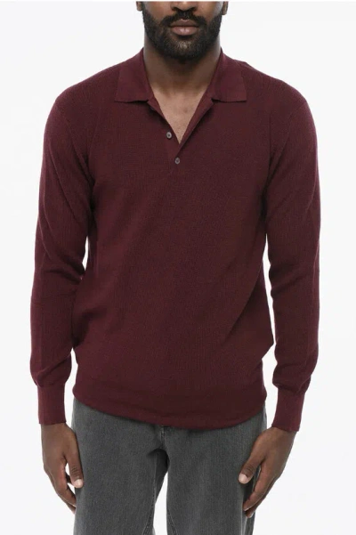 Altea Virgin Wool Sweater With Polo Neck In Burgundy