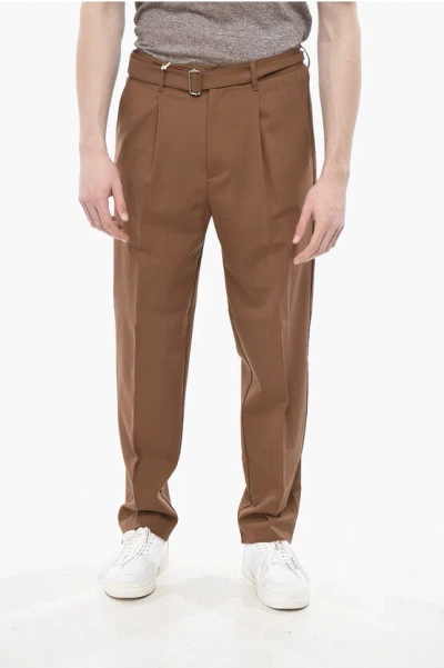 Altea Virgin Wool Trousers Colin With 1 Pleat And Belt In Brown