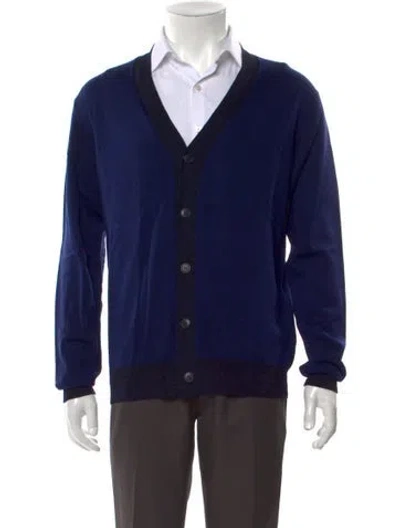Pre-owned Altea Virgin Wool V-neck Cardigan W/ Tags In Blue