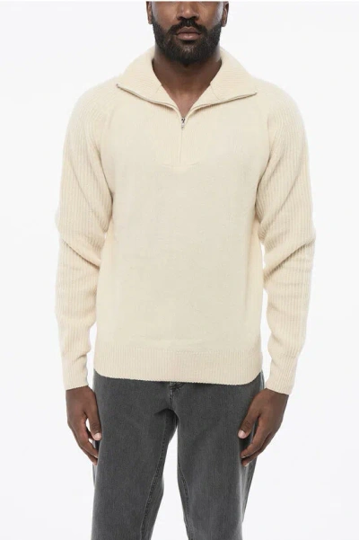 Altea Wool And Cashmere Mock Neck Sweater With Half-zip In Neutral