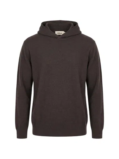 Altea Wool Knit Hoodie In Brown