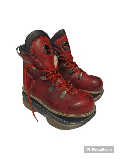 Pre-owned Alternative X Swear London Leather Rave Boots Platform Shoes Alt Emo Red In Burgundy