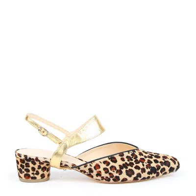 Alterre Women's Neutrals / Brown Leopard V Slide + Gold Elsie Strap