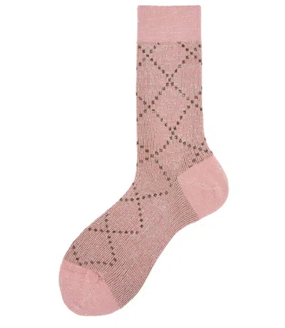Alto Milano Rose Check Short Socks In Pink