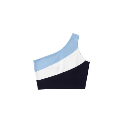Altra Volta Women's Blue Asymmetric Colorblock Crop Top In Multi