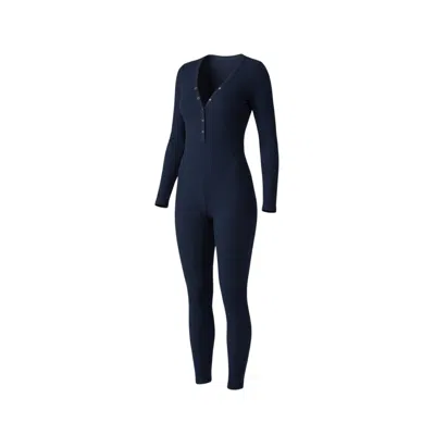 Altra Volta Women's Blue Navy Sculpt-rib Snap Jumpsuit