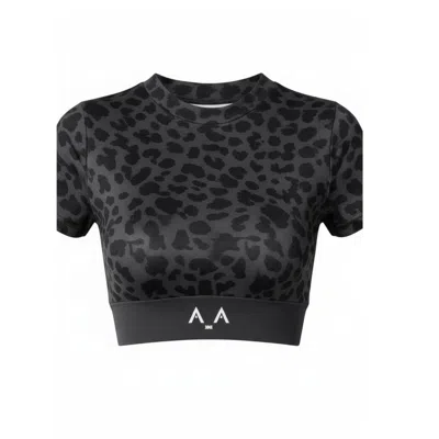 Altra Volta Women's Grey Blue Leopard Knitted Crop Top In Black