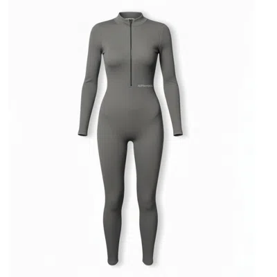 Altra Volta Women's Sculpted Ribbed Zip Jumpsuit – Long Sleeve Grey In Gray