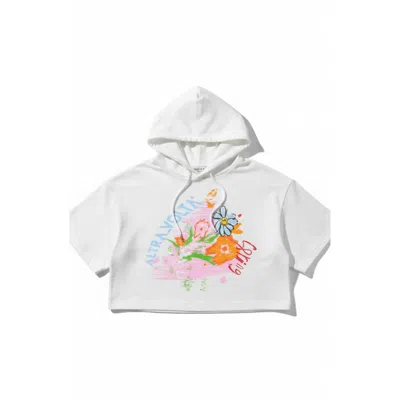 Altra Volta Women's White Spring Sketch Crop Hoodie Tee
