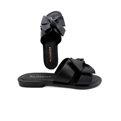 Altramoda Redressing The World Black Lido Bow Slides For Women In Vegetable-tanned Leather