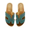 Altramoda Redressing The World Blue H-strap Crystal Slides For Women In Natural Leather - Turquoise
