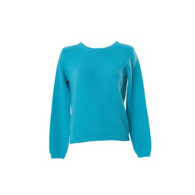 Altramoda Redressing The World Blue Women's Ribbed Sweater In Recycled Cashmere, Petrol Color.