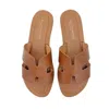 Altramoda Redressing The World Brown Elegant H-strap Natural Leather Slides For Women