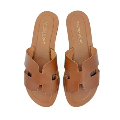 Altramoda Redressing The World Brown Elegant H-strap Natural Leather Slides For Women