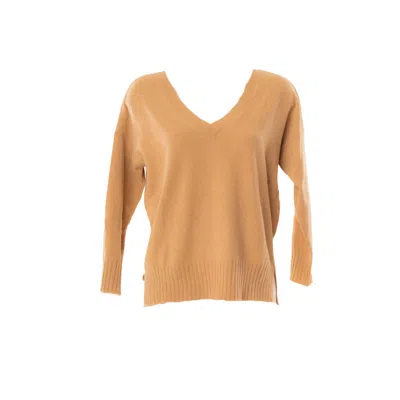 Altramoda Redressing The World Brown Women's Oversized V-neck Sweater In Recycled Cashmere - Camel Color