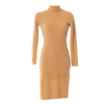 Altramoda Redressing The World Brown Women's Turtleneck Dress In Recycled Cashmere Camel Color