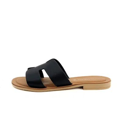 Altramoda Redressing The World Elegant H-strap Natural Leather Slides For Women - Black