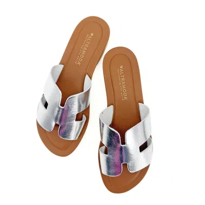 Altramoda Redressing The World Elegant H-strap Natural Leather Slides For Women – Silver