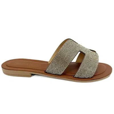 Altramoda Redressing The World H-strap Crystal Slides For Women In Natural Leather - Silver