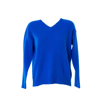 Altramoda Redressing The World Women's V-neck Sweater In Wool And Cashmere In Blue Royal.