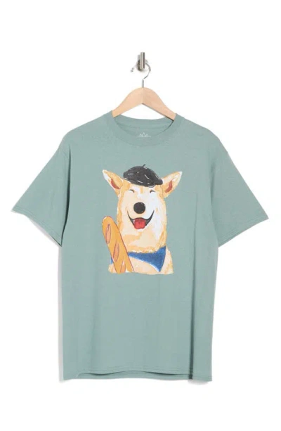 Altru French Dog Cotton Graphic T-shirt In Sage