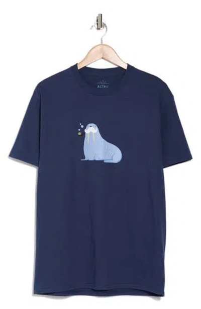 Altru Walrus Graphic Print T-shirt In Navy