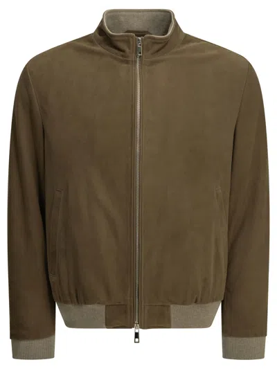 Altum Padded Suede Bomber Jacket In Brown