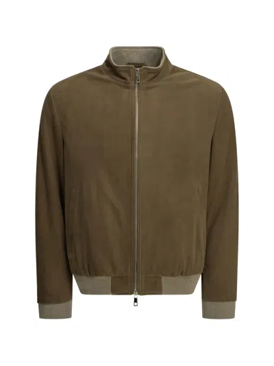 Altum Padded Suede Bomber Jacket In Brown