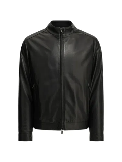 Altum Zip-up Leather Jacket In Black