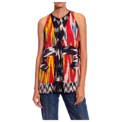 Pre-owned Altuzarra 2010s  Silk Ikat Print Sleeveless Top In Brown