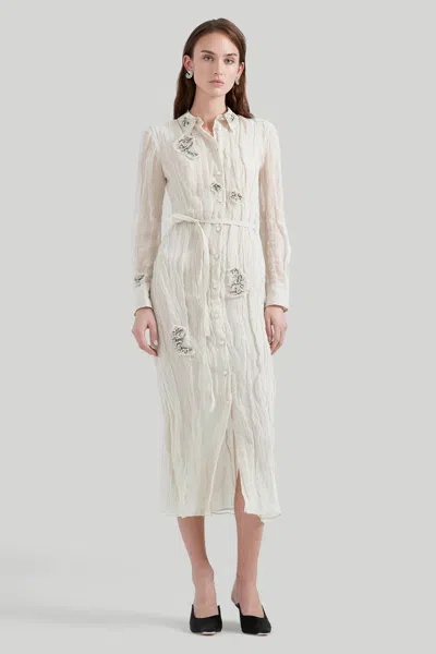 Altuzarra Agnes Embellished Crinkle Texture Long Sleeve Shirtdress In Sparrow W/ Embellishment