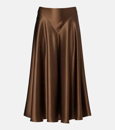 Altuzarra Ames Silk Satin Midi Skirt In Brown